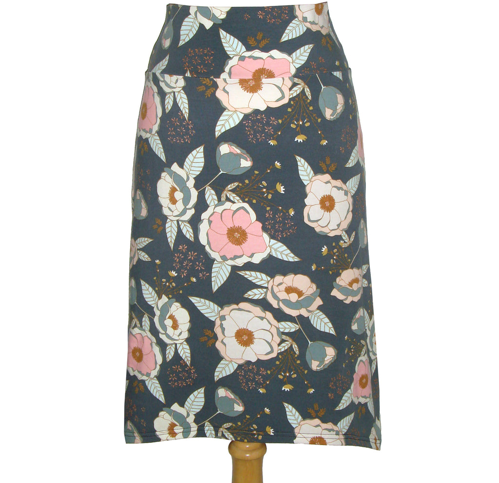 Size S - Midi Skirt - Floral Pink/Grey